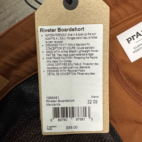 Men’s PrAna Riveter Boardshorts 32inch waist - Picture 8 of 8